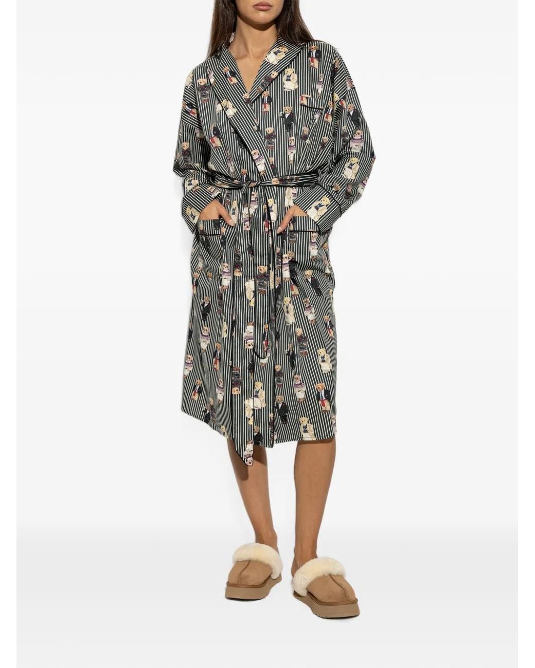 Polo Ralph Lauren Gray Polo Bear Stripe-Print Robe