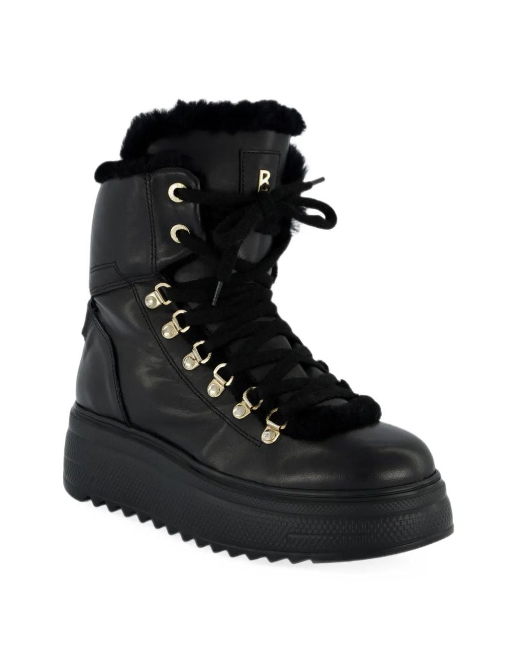 Bogner Black Shearling-Trim Leather Boots
