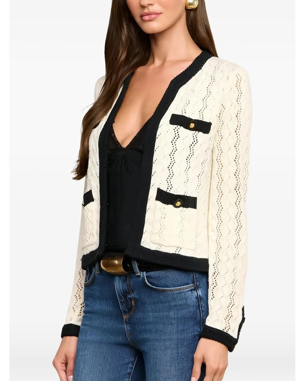 L'Agence White Zephyra Pointelle Cardigan