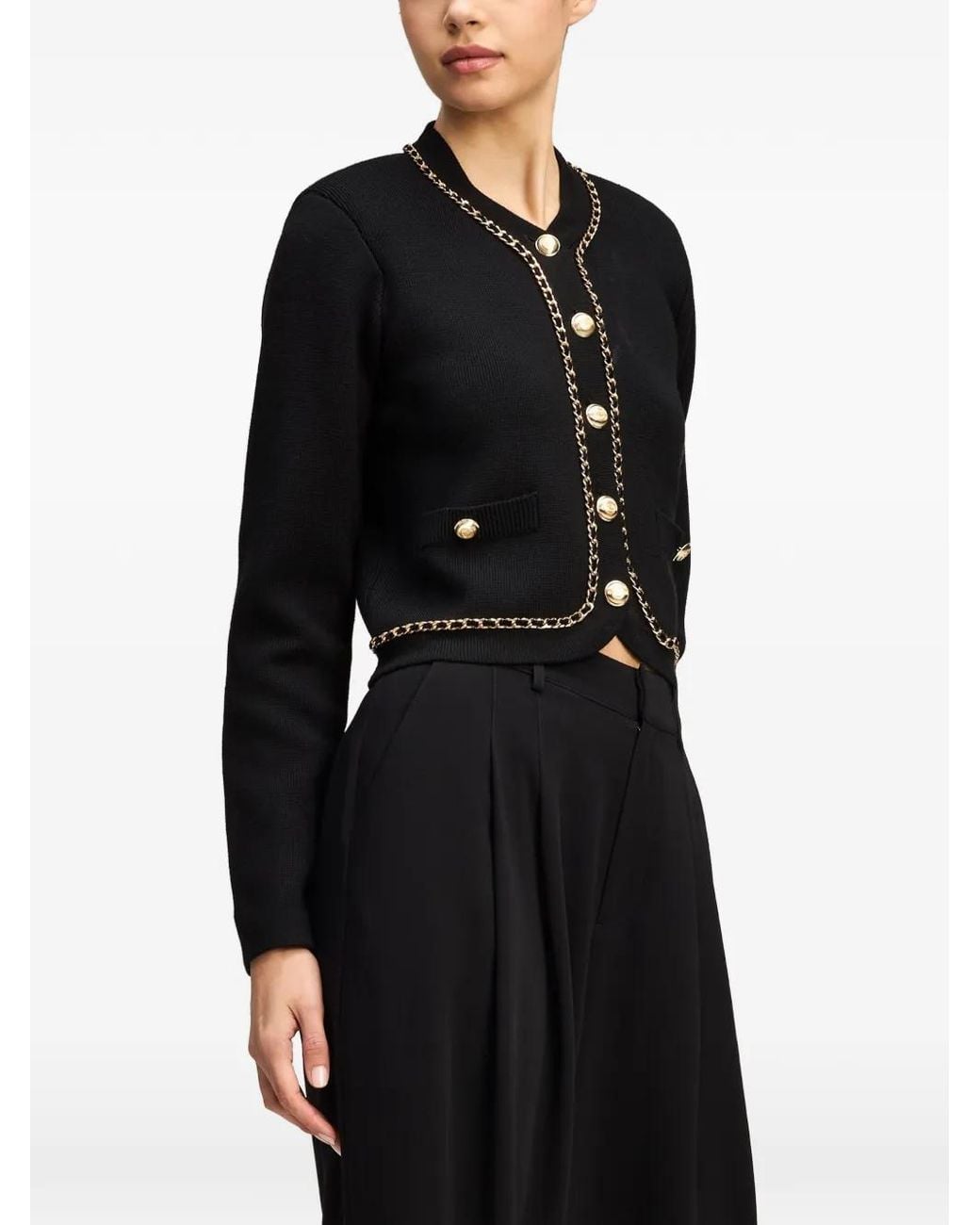 Cinq À Sept Black Benoite Chain-Trim Cardigan