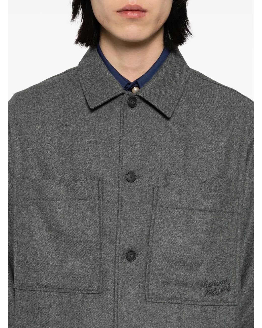 Maison Kitsuné Gray Flannel Shirt Jacket for men