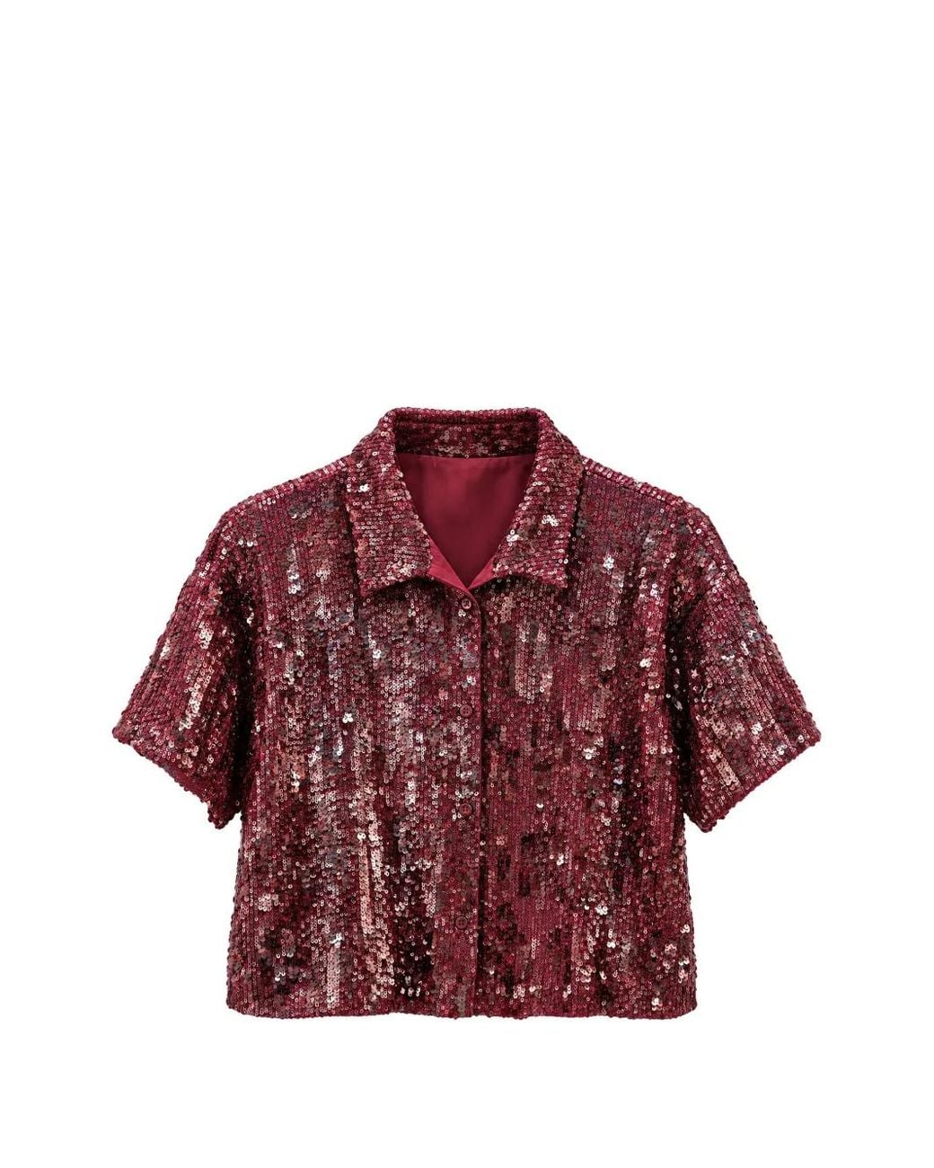 WEILI ZHENG Red Sequin-Embellished Cropped Shirt