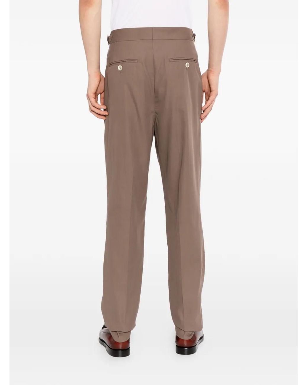 Brunello Cucinelli Brown Cotton Crêpe Batavia Trousers With Reversed Double Pleats And Waist Tabs for men