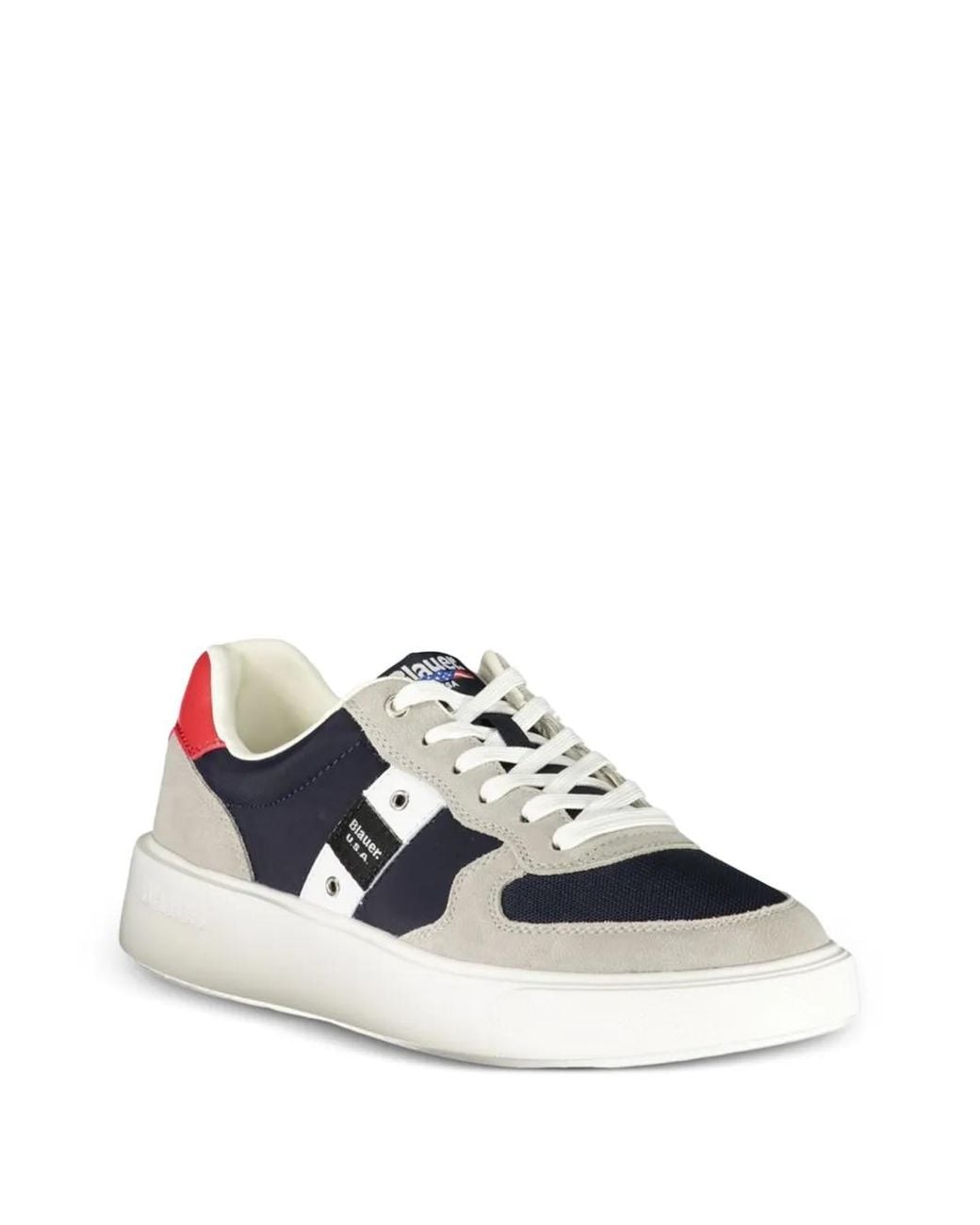 Blauer White Buck Suede-Panel Colour-Block Sneakers for men