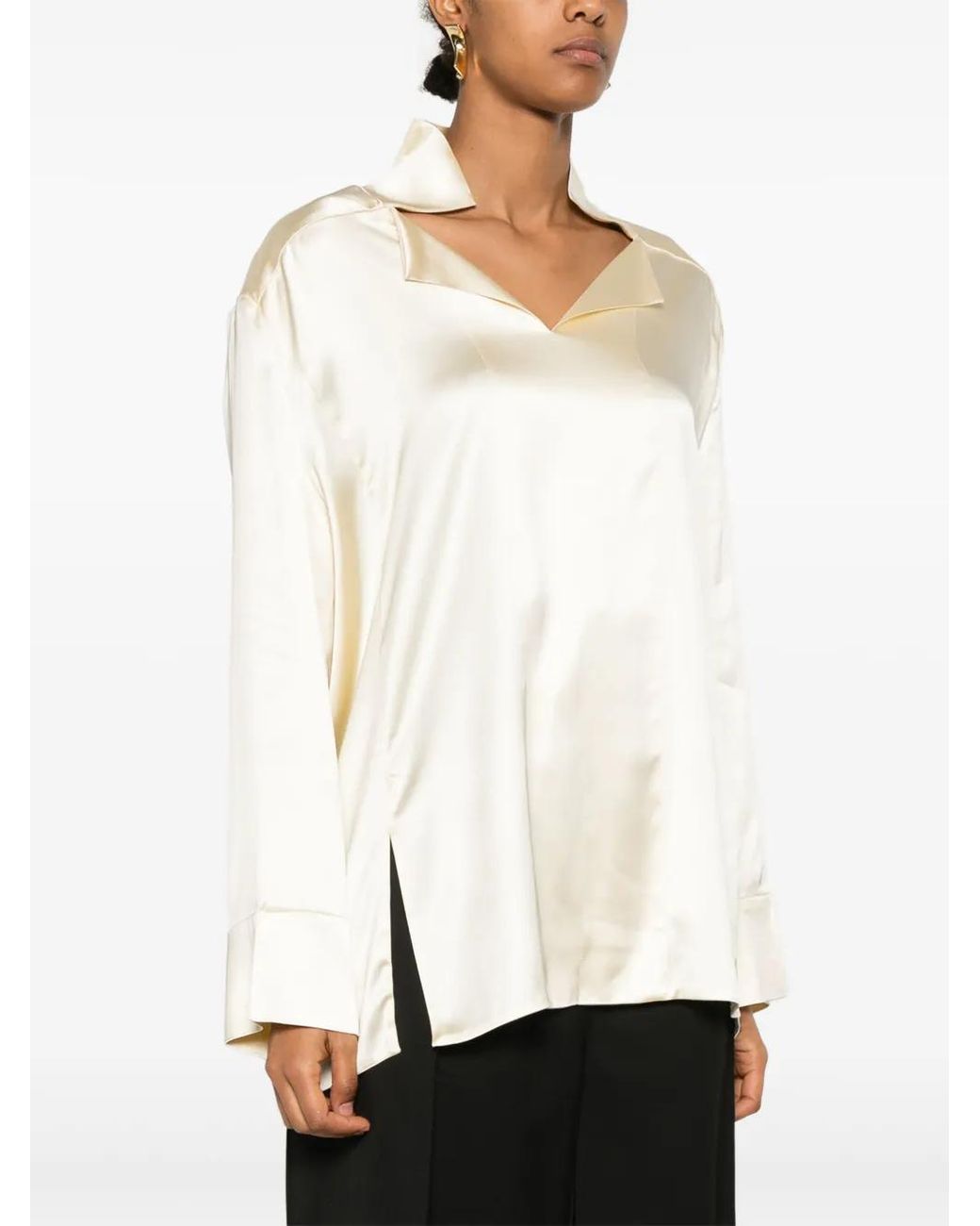 Bevza White Stand-Up Collar Blouse
