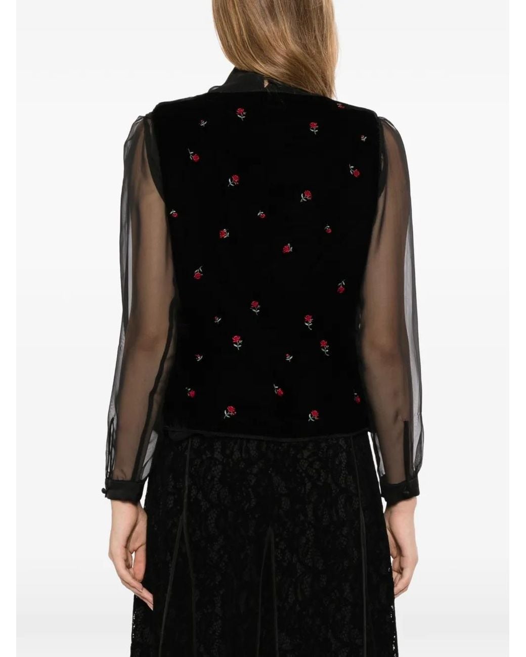 FETICO Black Rose-Embroidered Velvet Gilet