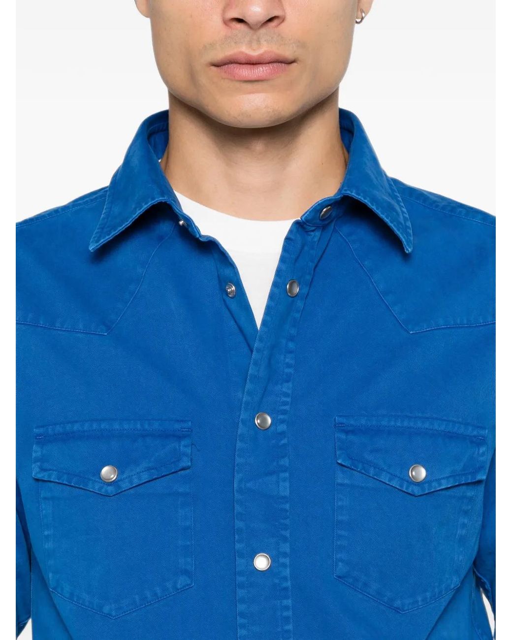 Tom Ford Blue Peach Twill Western-Style Press-Stud Shirt for men