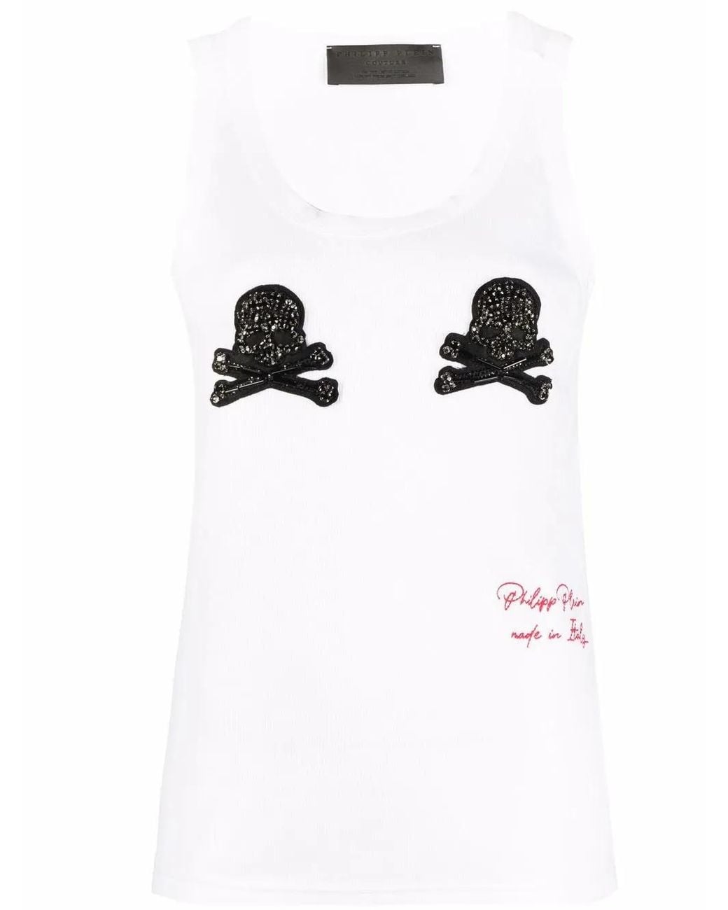 Philipp Plein White Skull-Appliqué Tank Top