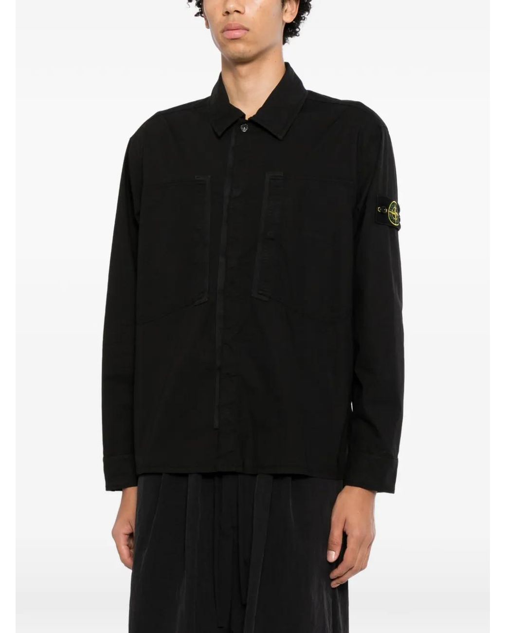 Stone Island Black Surchemise À Patch Logo Et À Poches for men