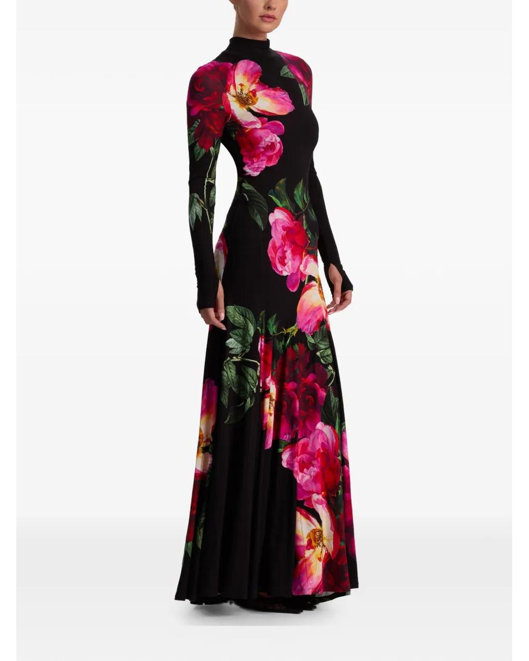 Alice + Olivia Red Augusta Floral High-Neck Maxi Dress