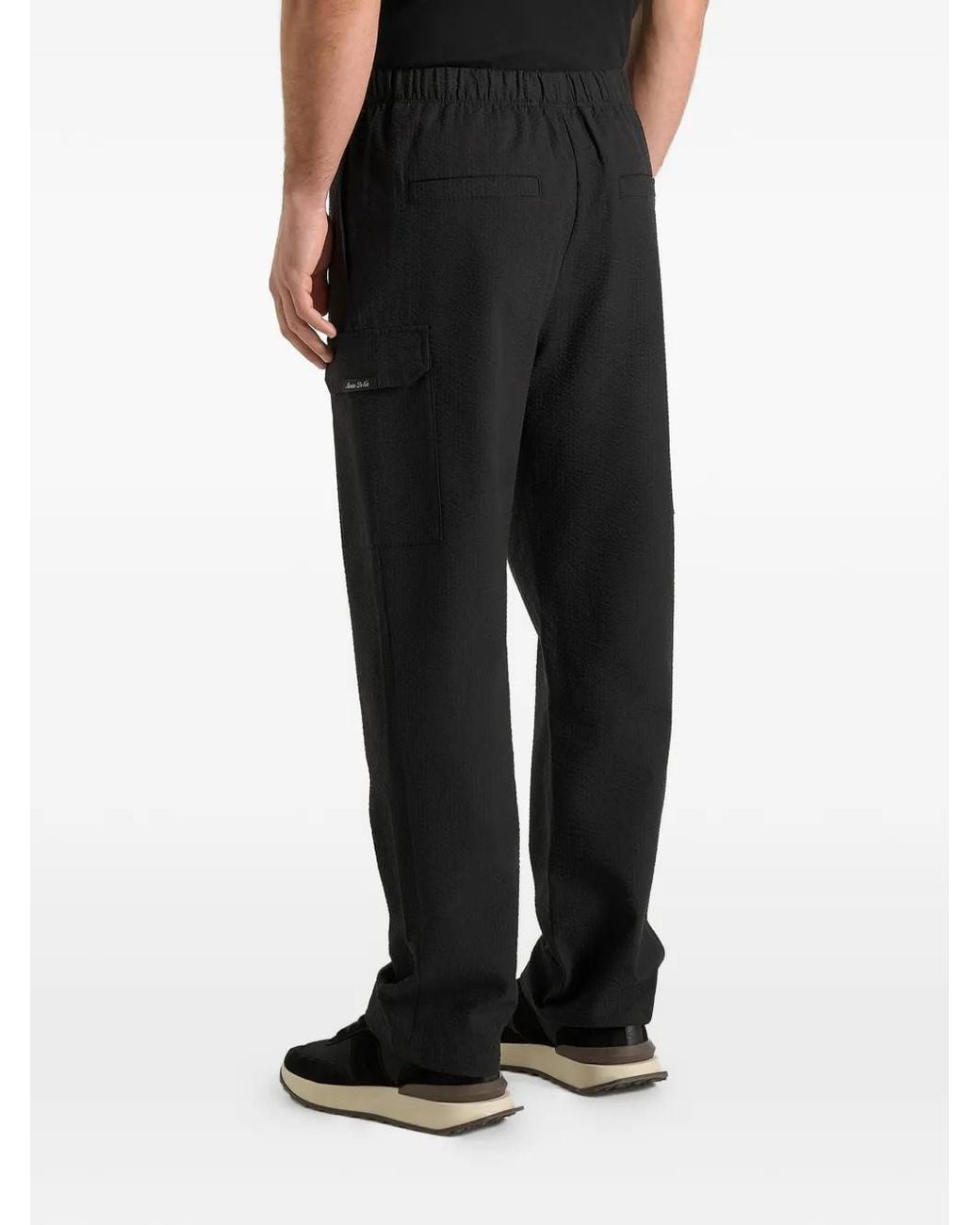 Manière De Voir Black Rayan Textured Cargo Trousers for men