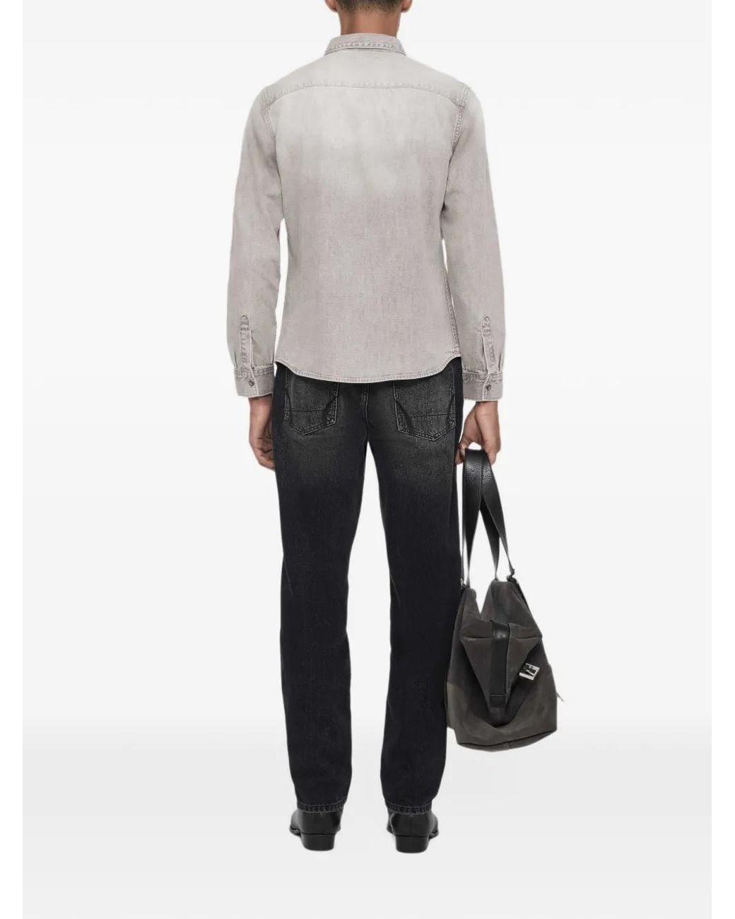 AllSaints Gray Gleason Denim Shirt for men