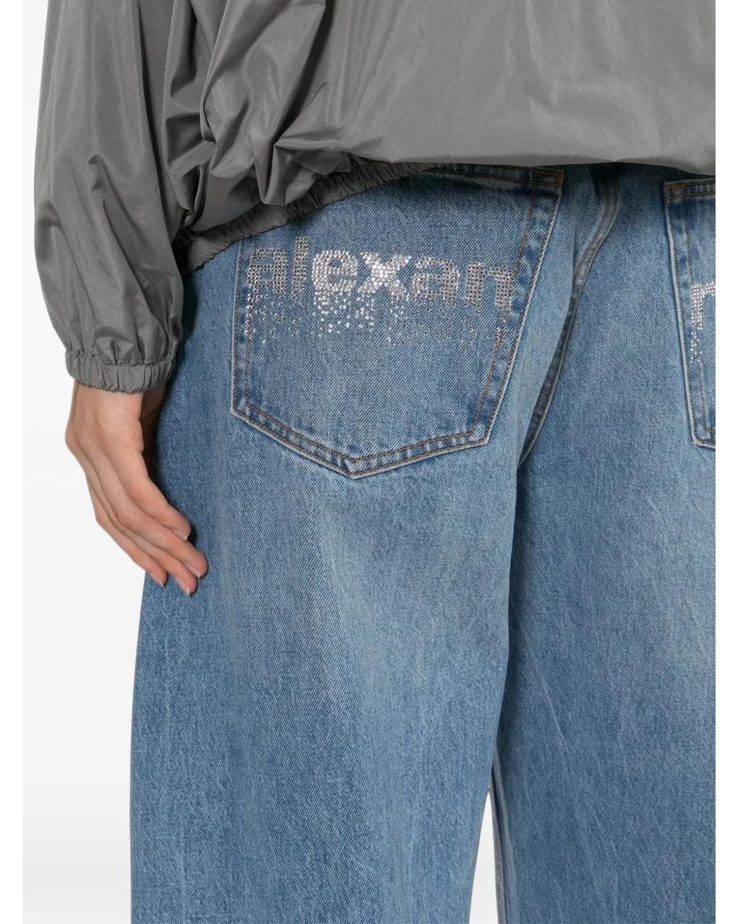 Alexander Wang Blue Crystal-Embellished Logo-Print Jeans