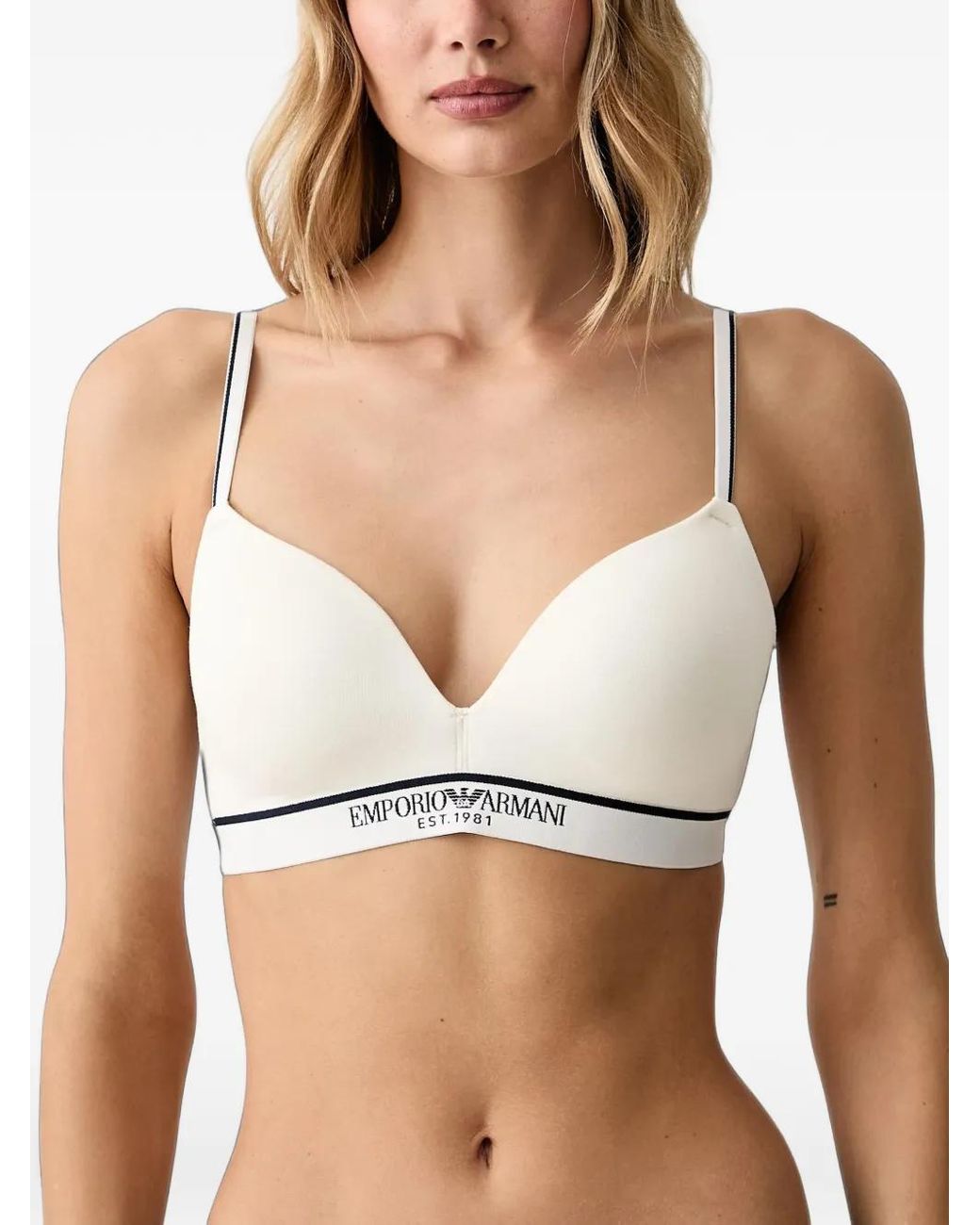 Emporio Armani Brown Logo-Tape Triangle Bra