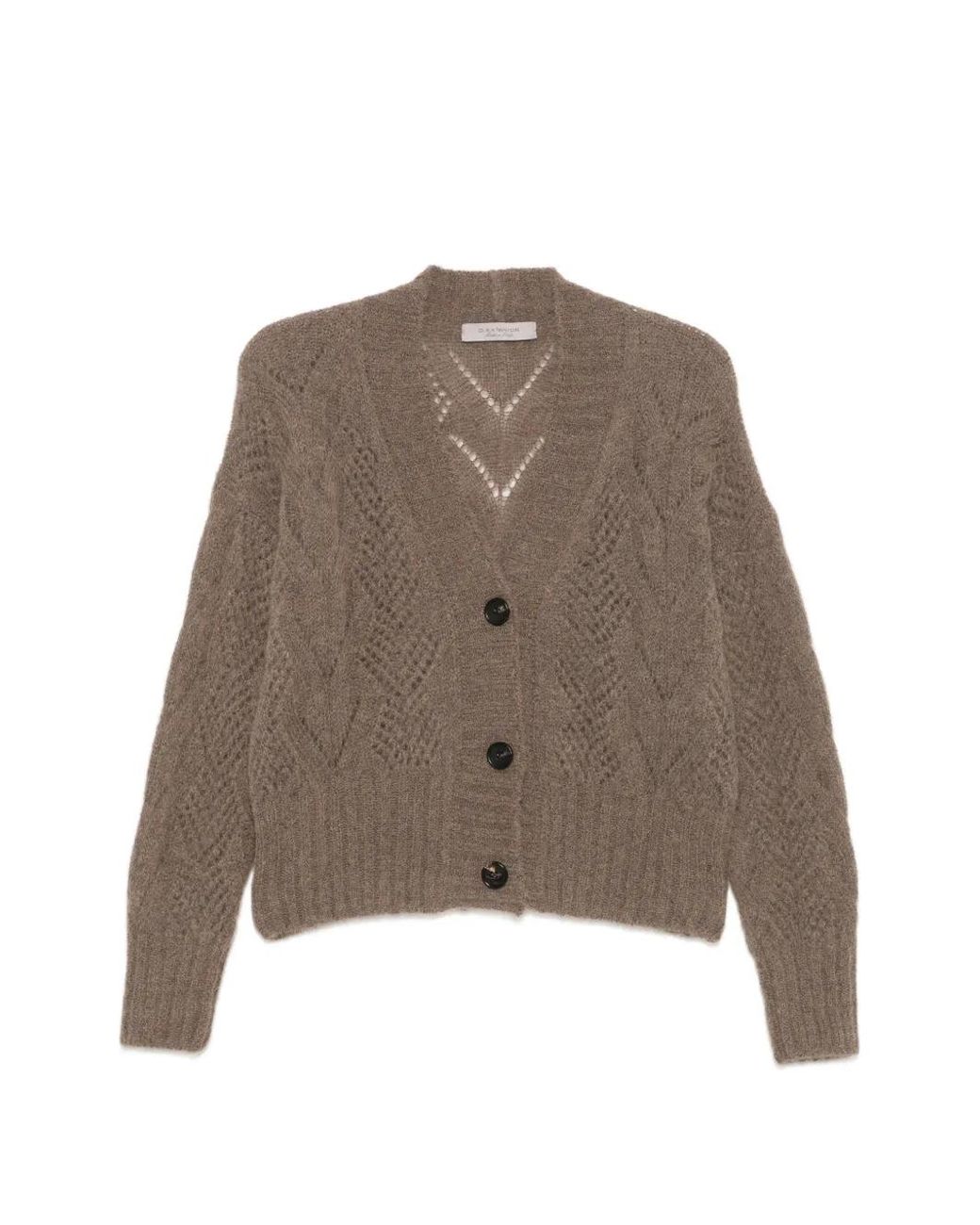 D.exterior Brown Pointelle-Knit Button-Up Cardigan