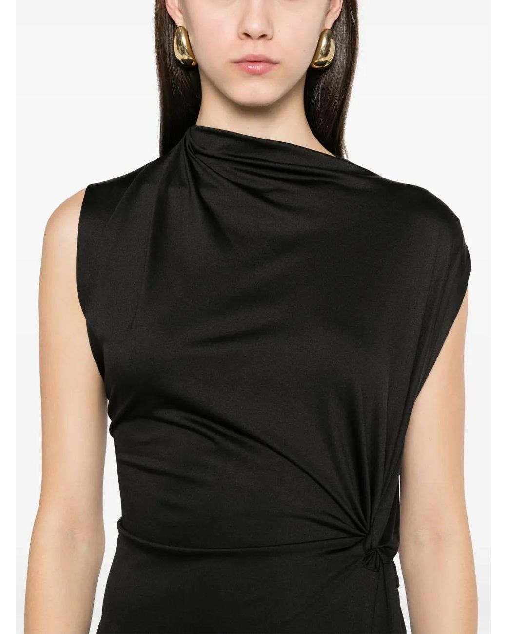Victoria Beckham Black Asymmetric Drape Midi Dress