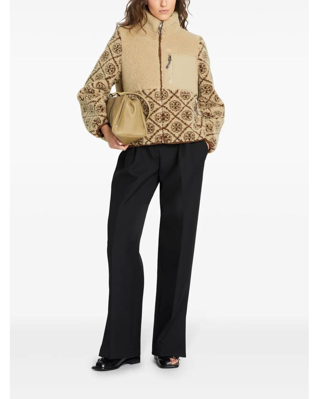 Tory Burch Natural T Monogram Fleece Jacket
