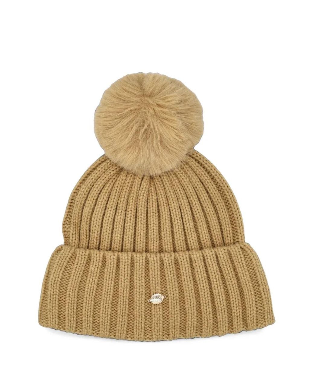 Goldbergh Natural Bonnet Una En Maille Côtelée À Pompon