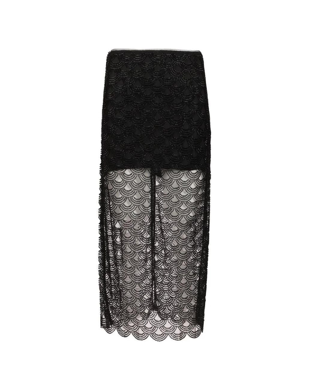 ROTATE BIRGER CHRISTENSEN Black Sequin-Embellished Scalloped-Hem Skirt