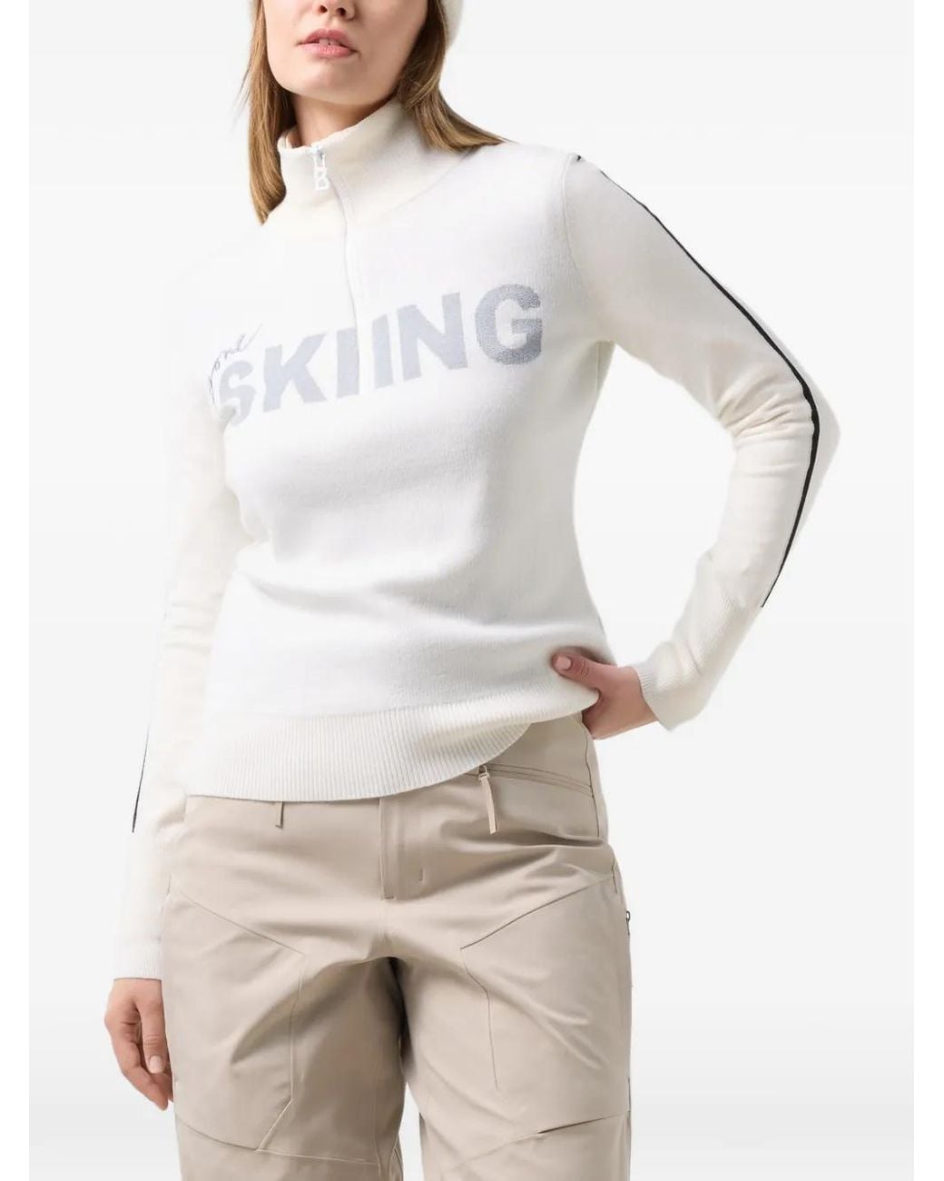 Bogner Fire + Ice White Troyer Azra Jacquard-Knit Sweater