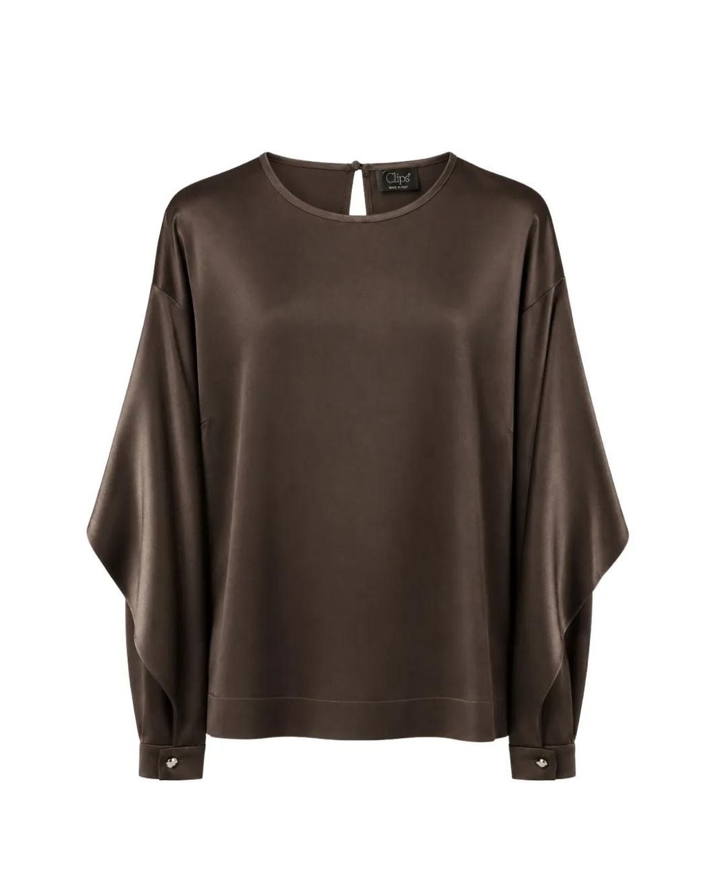 Clips Brown Blouse En Satin À Manches Chauve-Souris