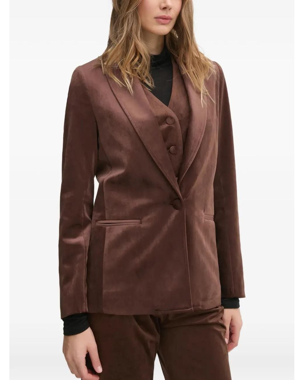La Petite Francaise Brown Vacarme Single-Breasted Velvet Blazer