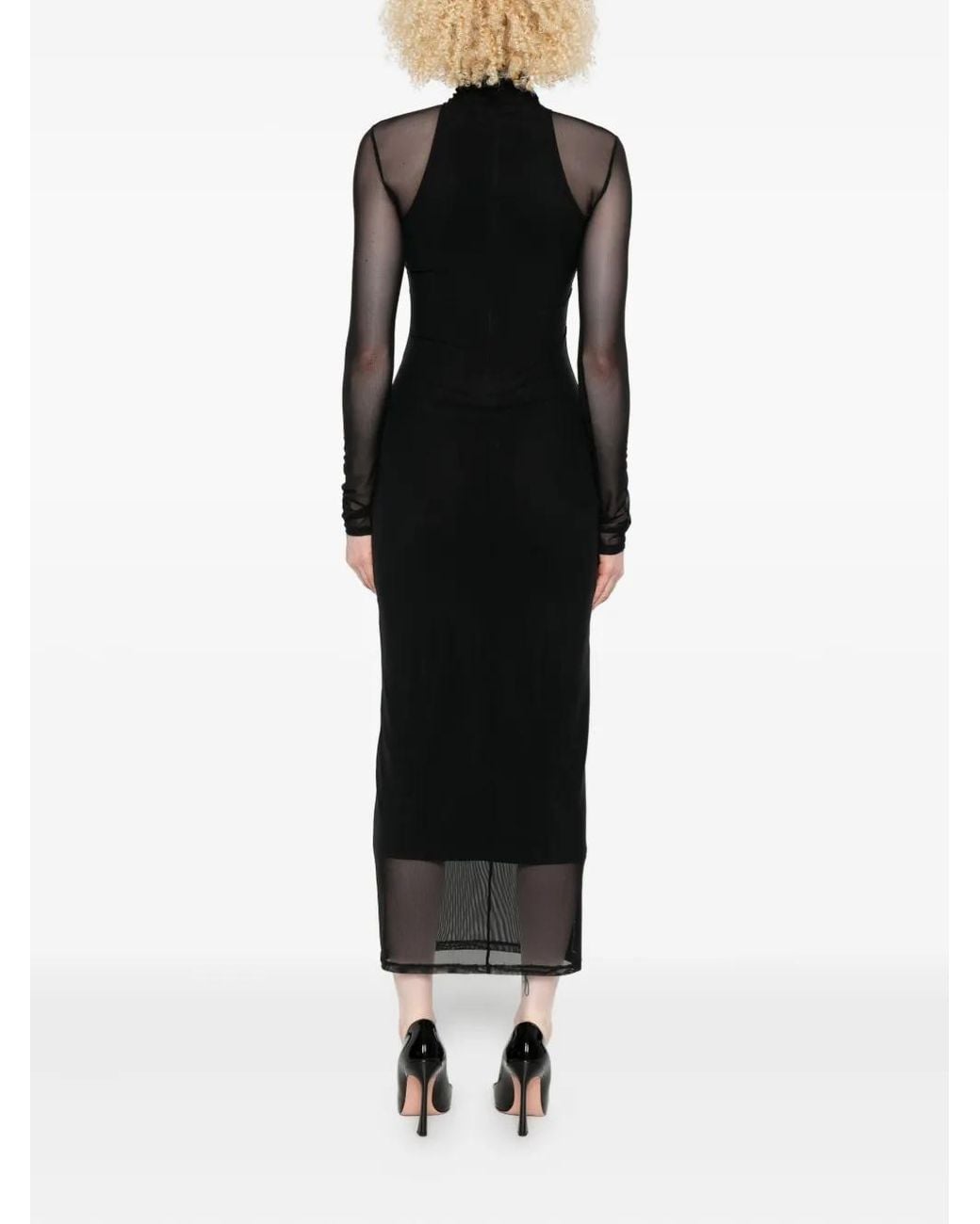Mugler Black High-Neck Mesh Maxi Dress