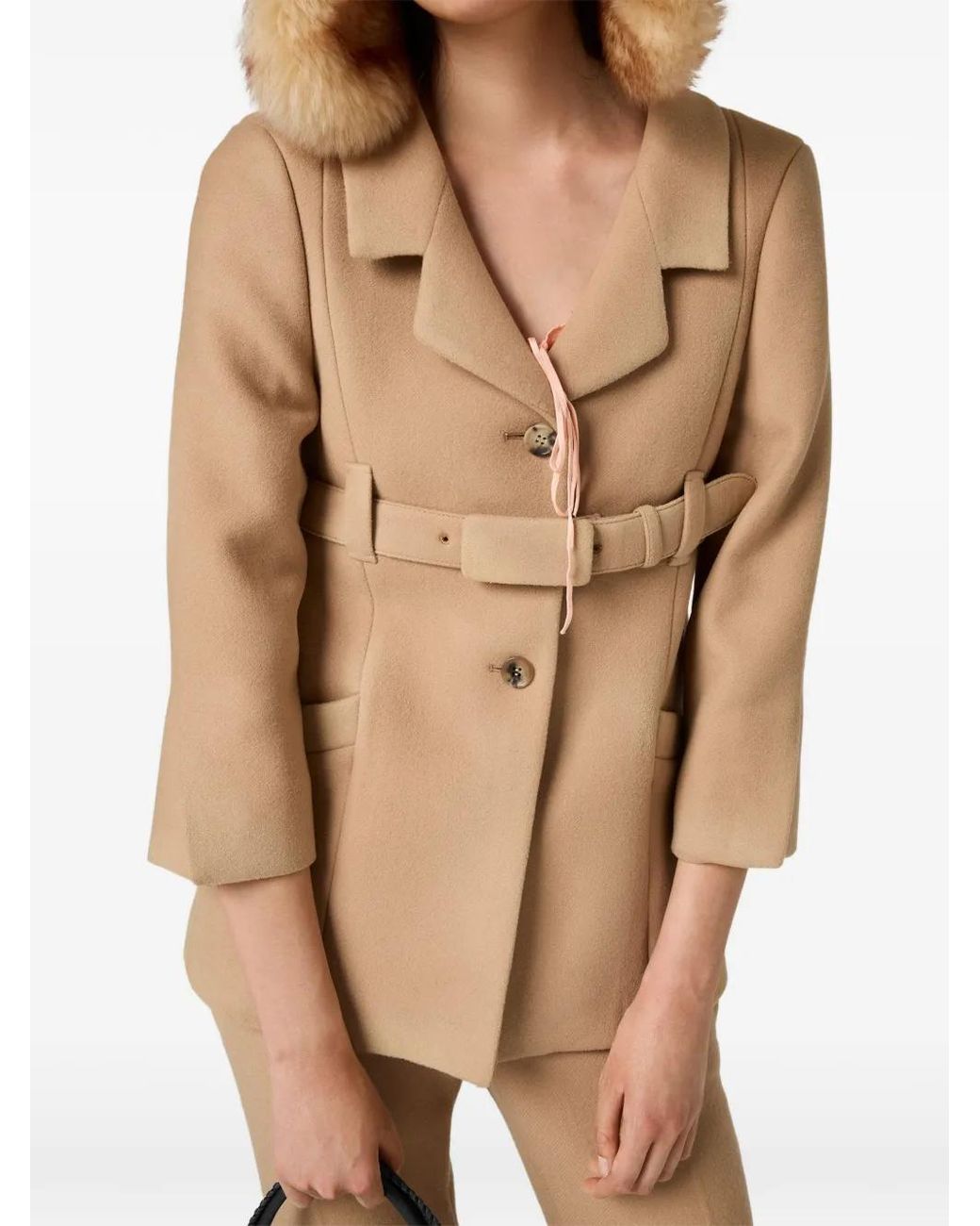 Miu Miu Natural Manteau Réversible À Boutonnage Simple