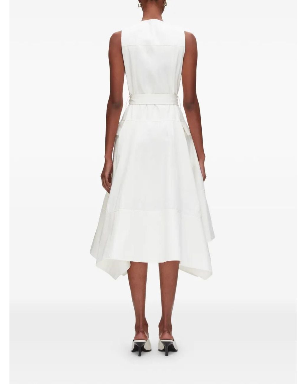 3.1 Phillip Lim White Belted V-Neck Midi Dress