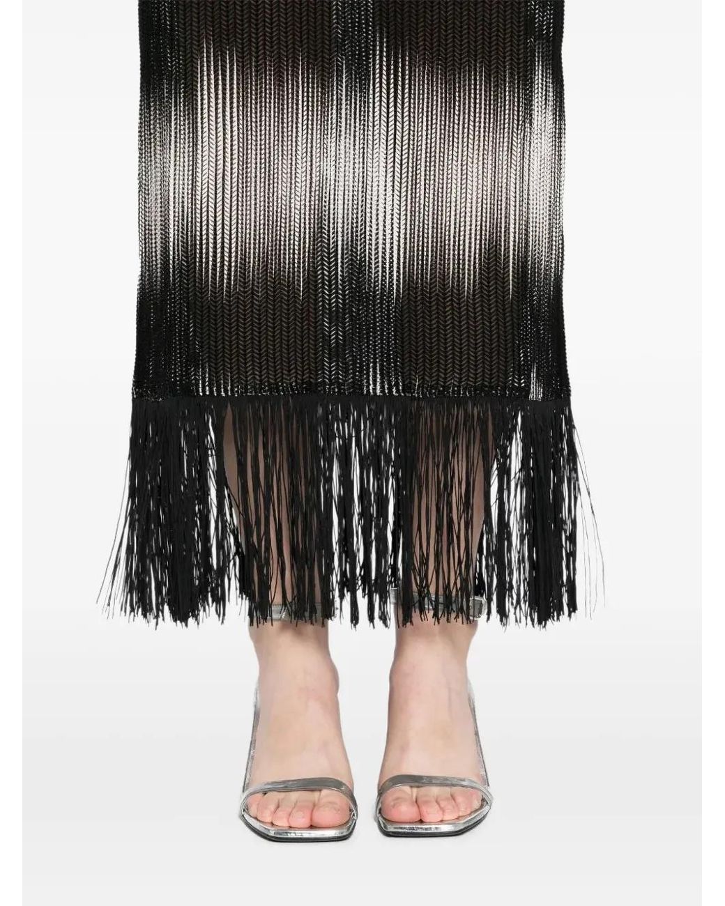 Tessitura Black Tie-Dye Fringe Maxi Dress