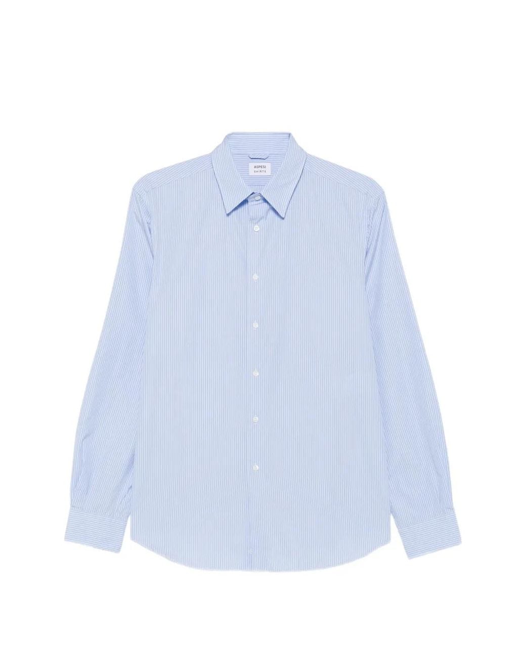 Aspesi Blue Stripe-Print Cotton Shirt for men