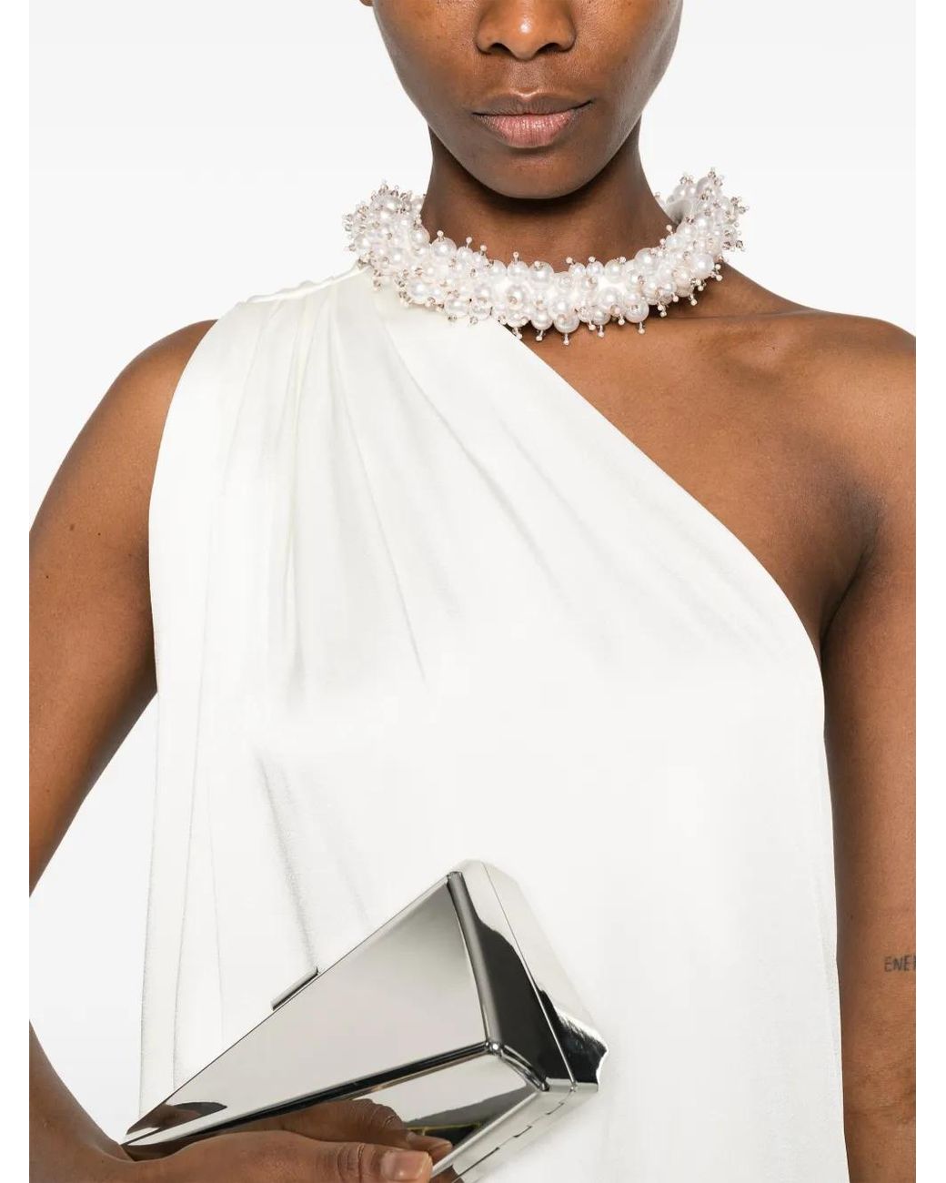 Stella McCartney White Embellished Halterneck Asymmetric Satin Dress