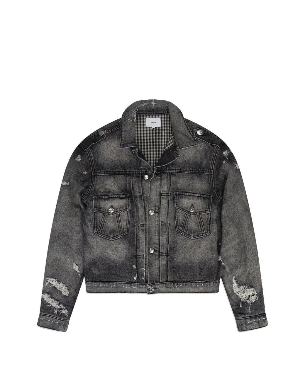 Rhude Black Ripped-Detail Denim Jacket for men