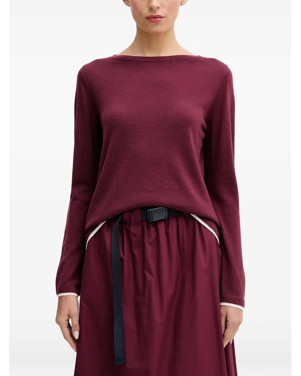 Benetton Purple Contrast-Trim Boat-Neck Sweater