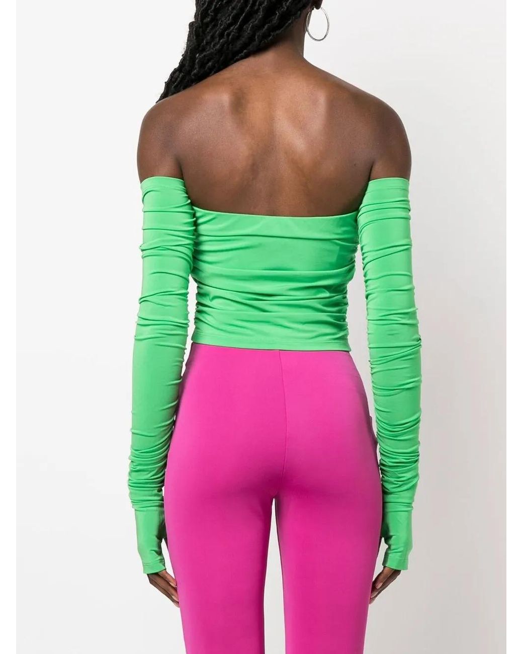 ANDAMANE Green Off-Shoudler Draped Top