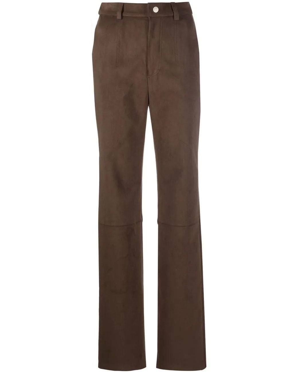 Nanushka Brown Faux-Suede Straight-Leg Trousers