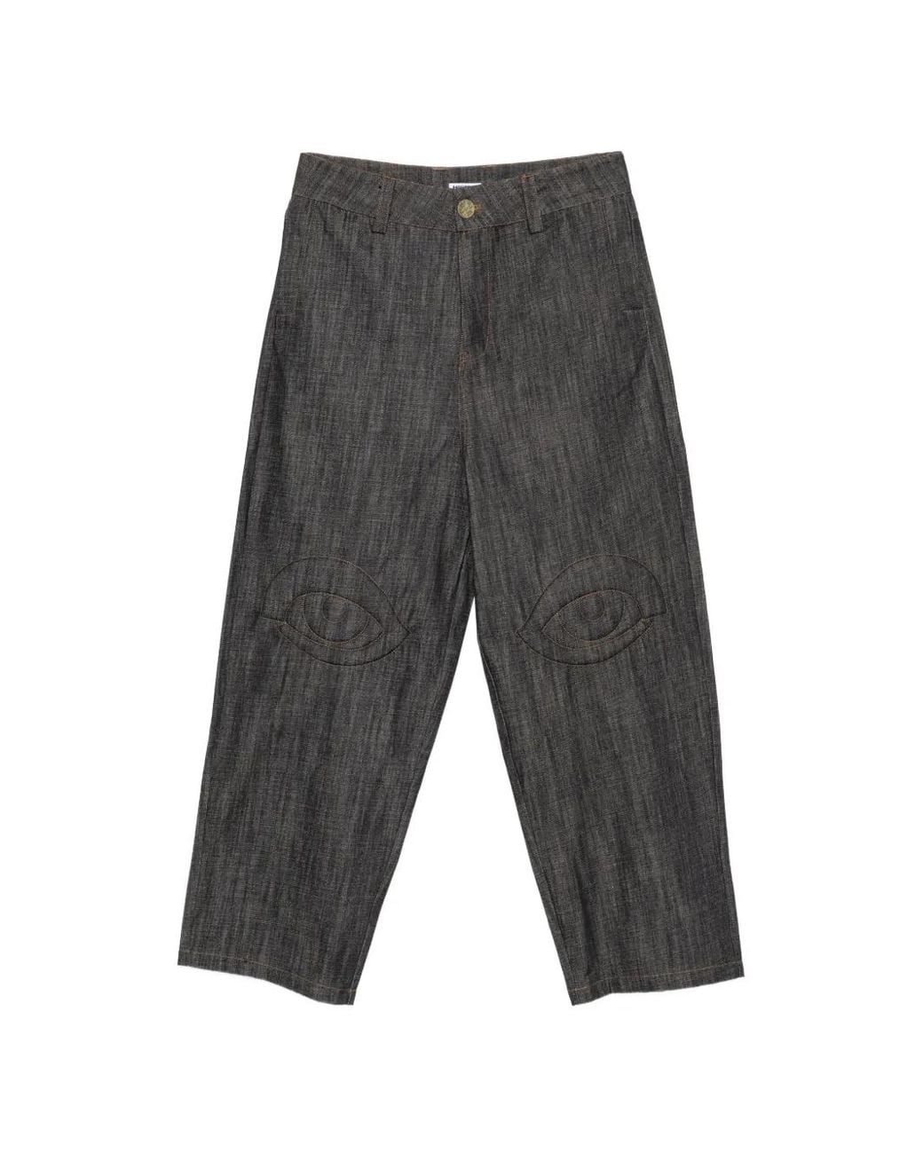 House of Errors Gray Eye-Patchwork Wide-Leg Jeans for men
