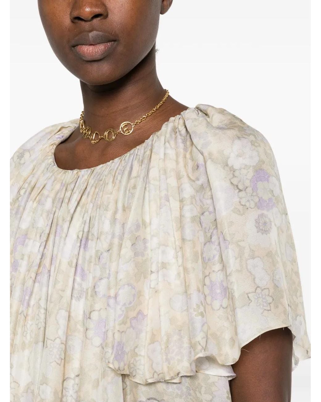 Chloé White Floral-Print Pleated Mini Dress