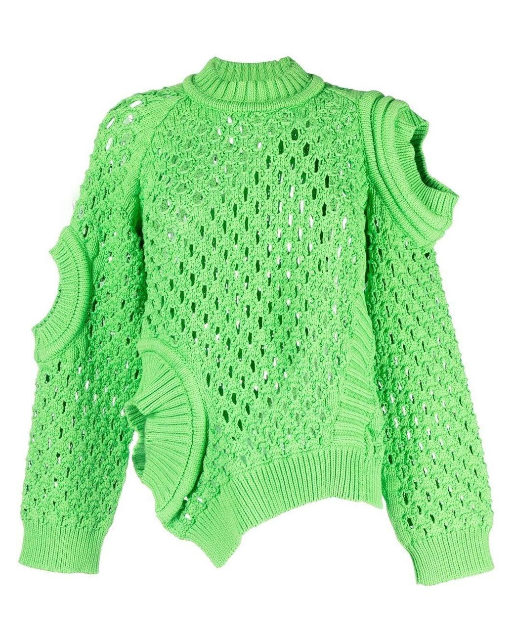 Stella McCartney Cotton Asymmetric Cut-out Knit Jumper in Green | Lyst