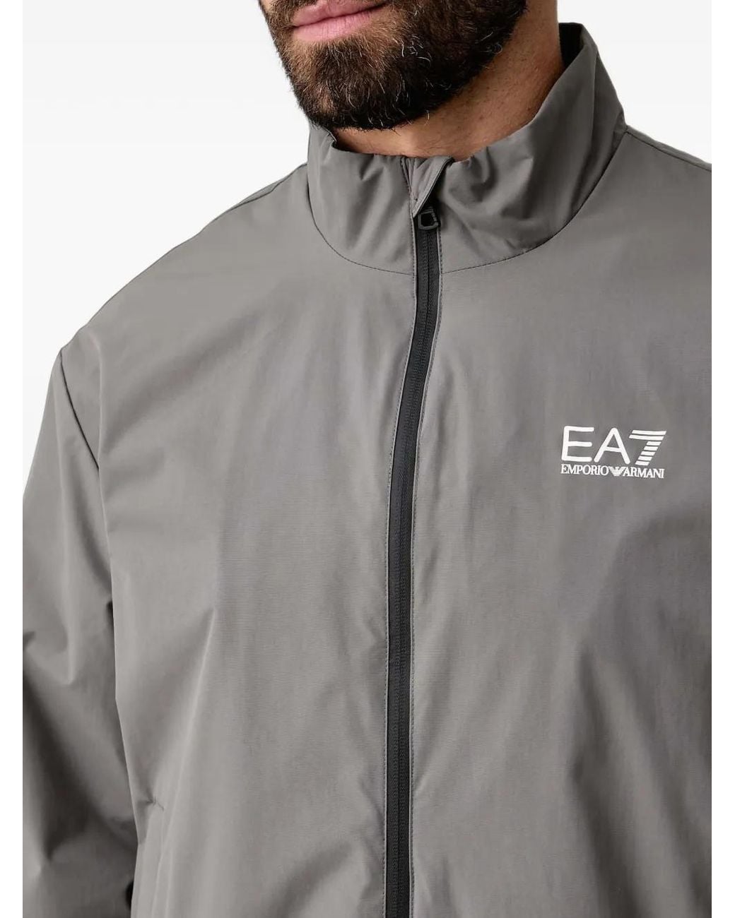 EA7 Gray Logo-Print Zip-Up Jacket for men