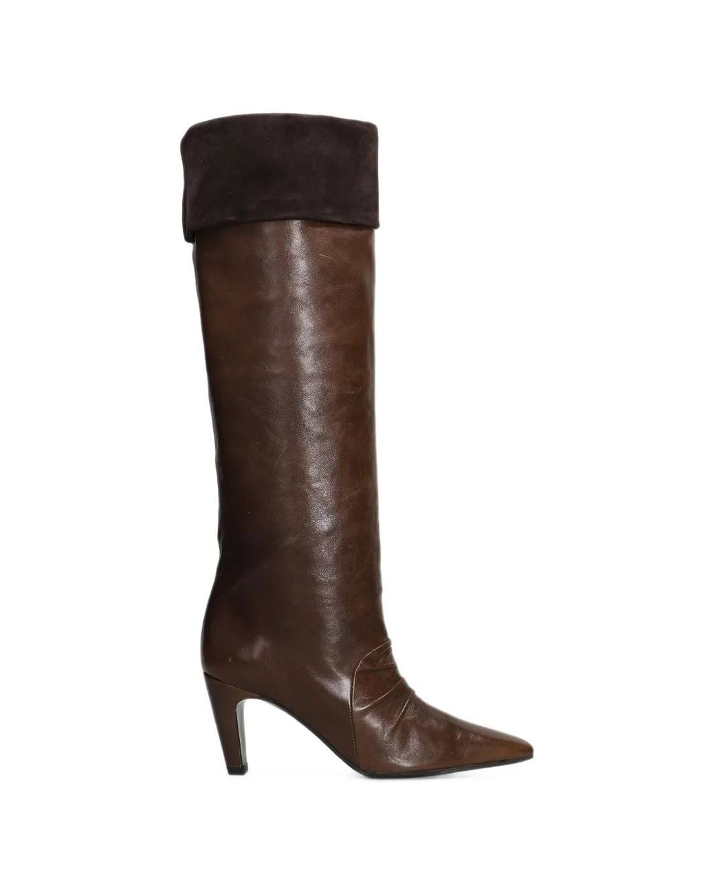 Alchimia Brown Ruched Suede-Trim Boots