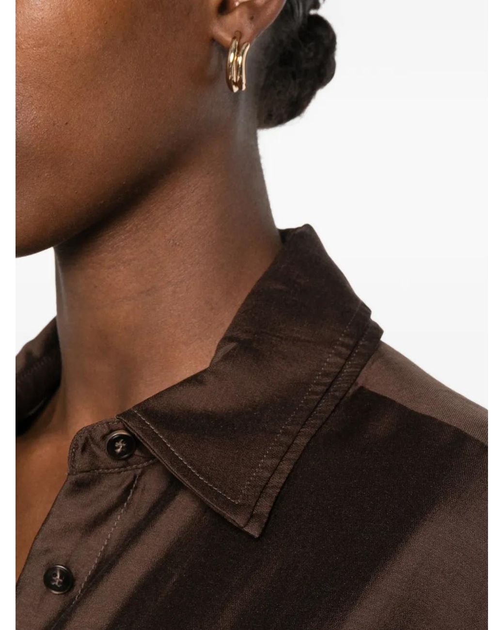 ELEH Brown Satin-Finish Button-Down Shirt