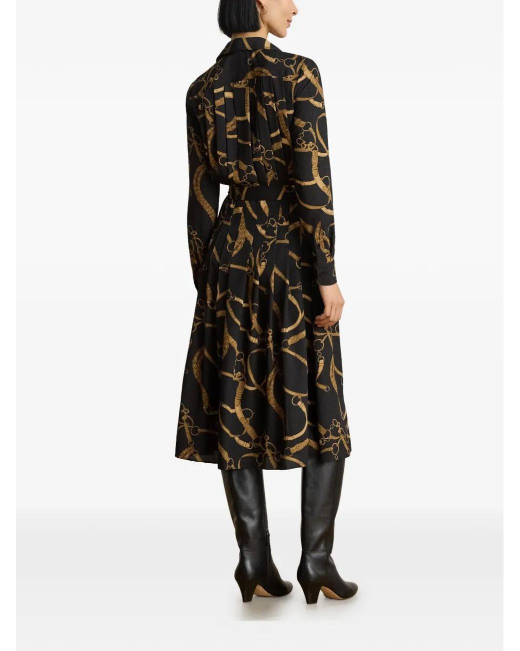 Ralph Lauren Black Robe-Chemise Plissée À Taille Ceinturée