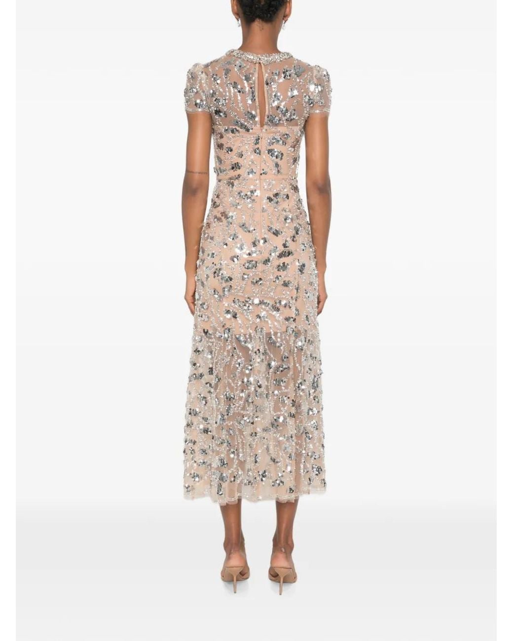 Self-Portrait White Sequin Embellished Midi Dress