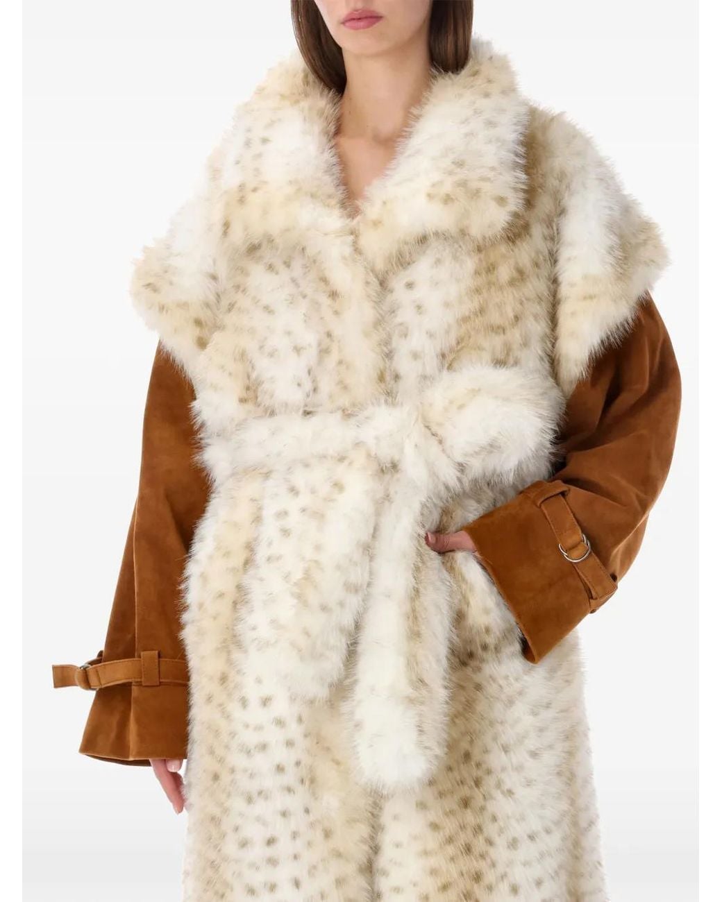 DUCIE Natural Harper Faux-Fur Panel Coat