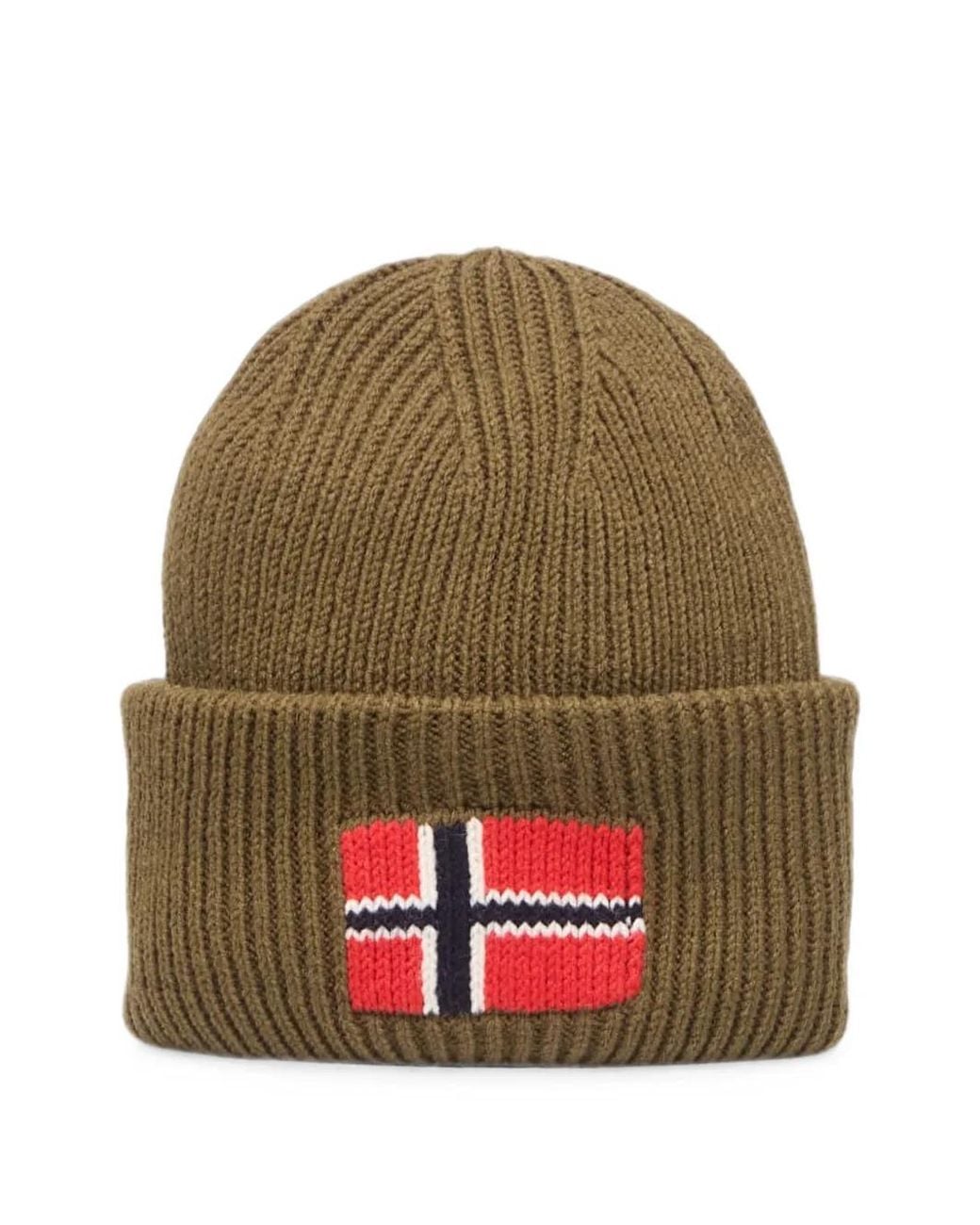 Napapijri Green Evei Logo-Patch Ribbed Beanie Hat