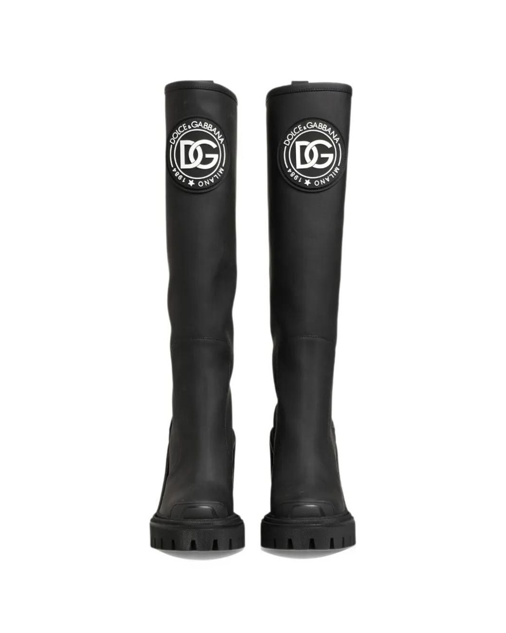 Dolce & Gabbana Black Logo-Patch Rubberised Leather Boots