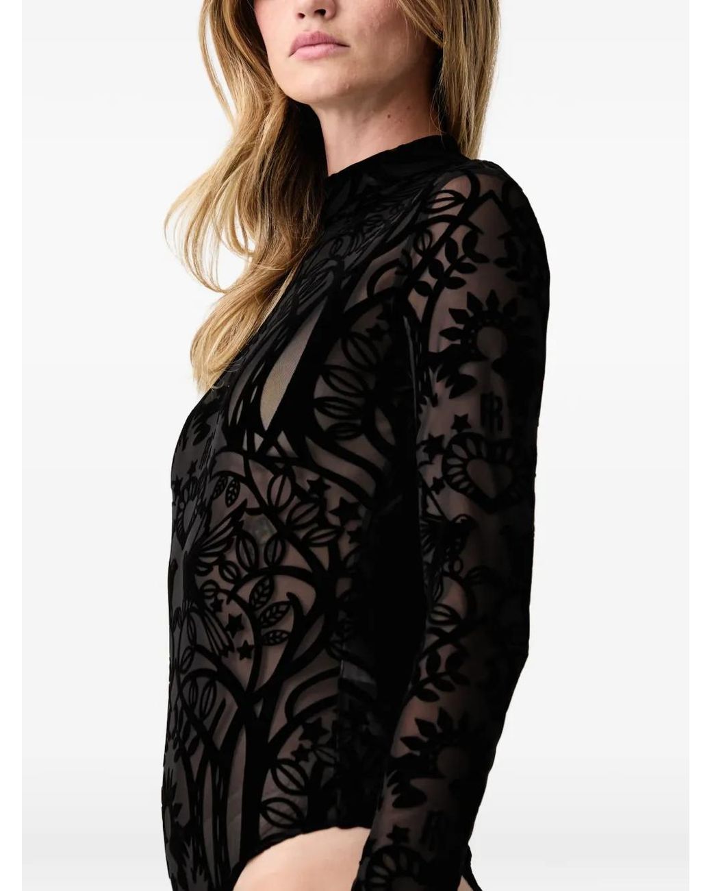 Fracomina Black Velvet-Patterned Mesh Body