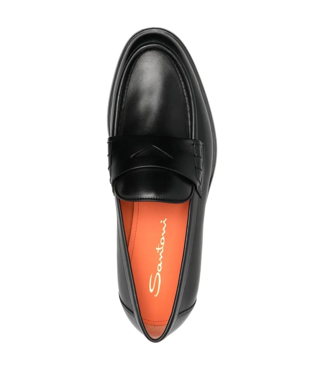 Santoni Black Flat Leather Loafers