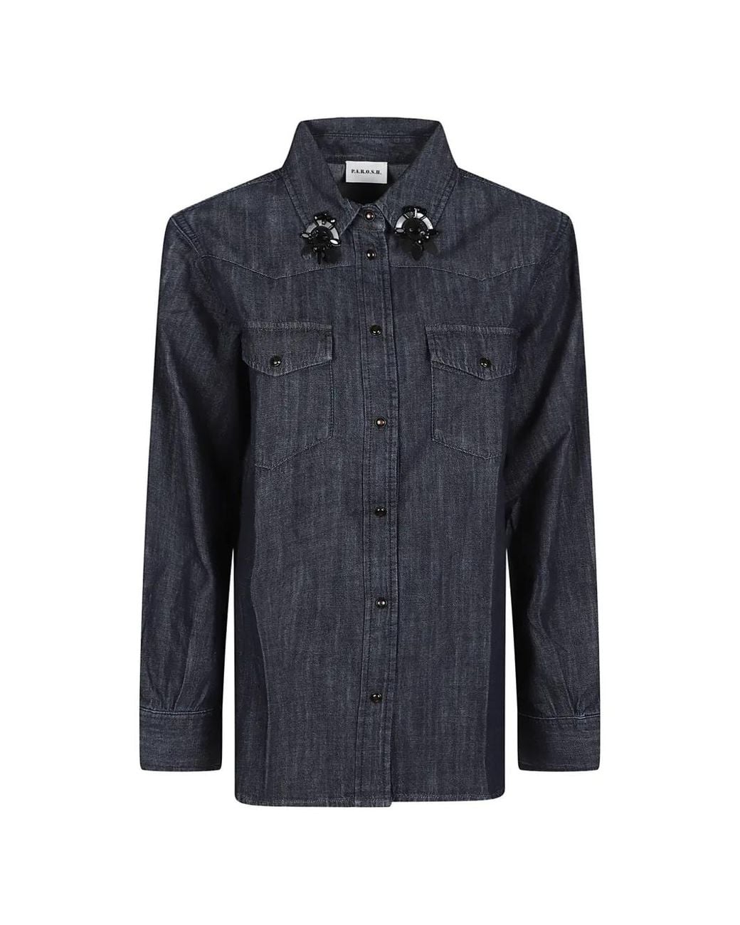 P.A.R.O.S.H. Blue Chemise À Ornements En Cristal